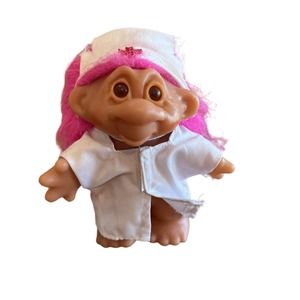 Dam Troll Doll! 4 1/2” Red Hair Amber Eyes! 1986! Dressed As A Nurse!